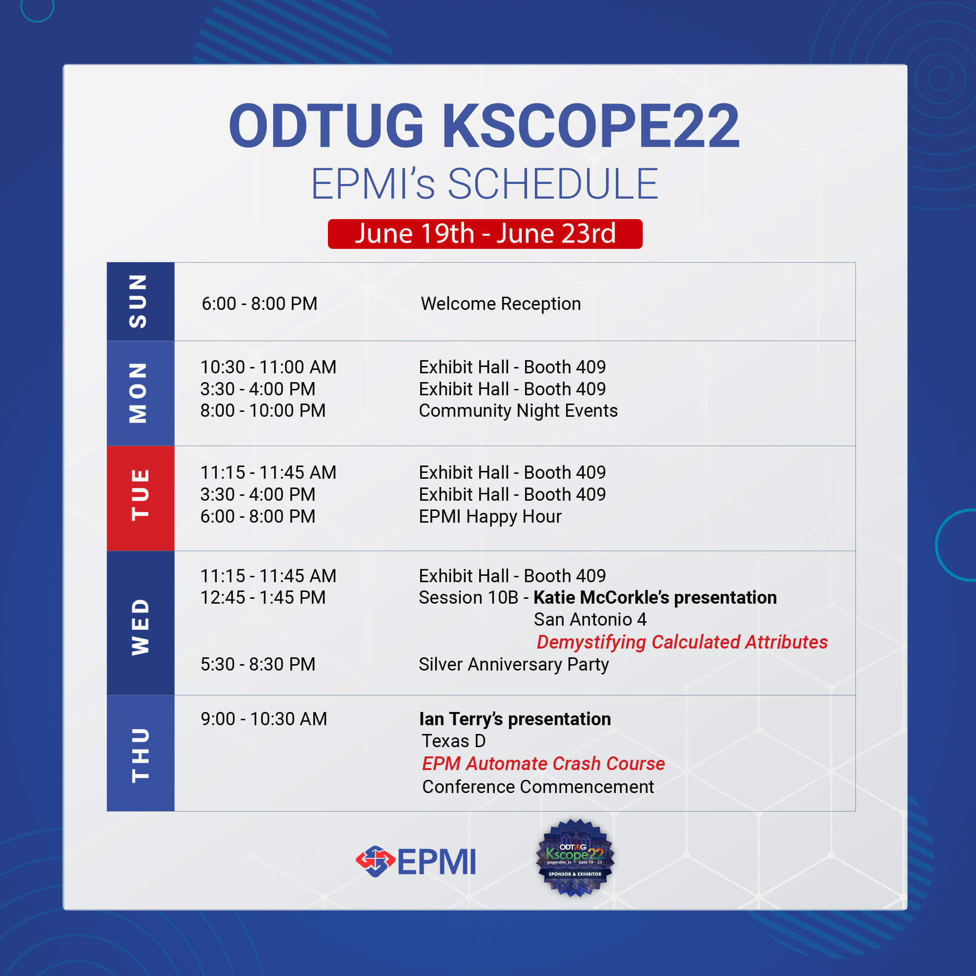 EPMI Kscope22 Schedule